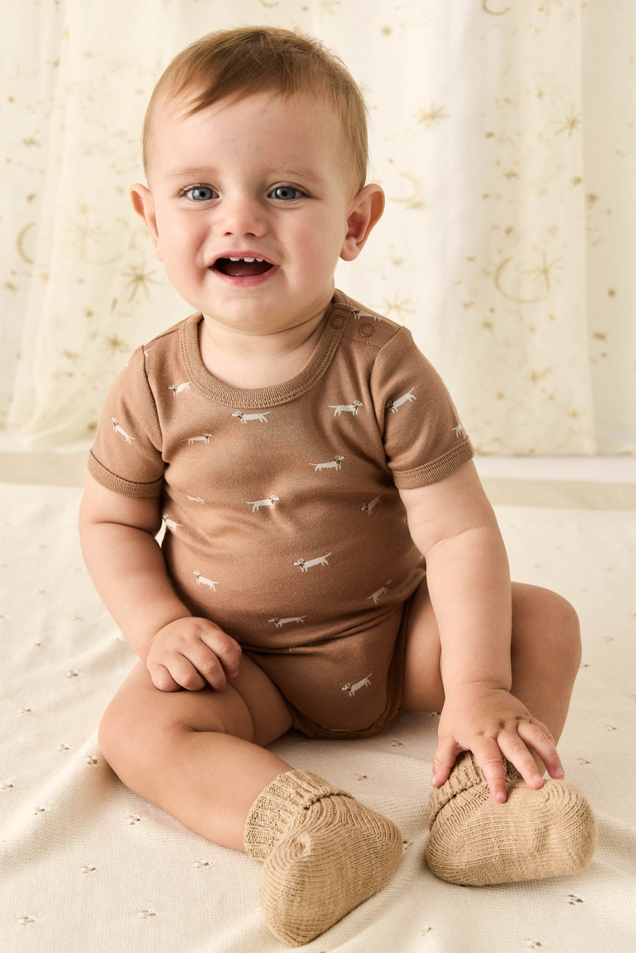 Organic Cotton Hudson Short Sleeve Bodysuit - Cosy Basil Spiced Childrens Bodysuit from Jamie Kay USA