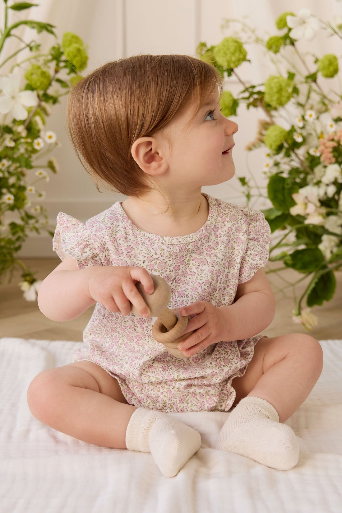 Organic Cotton Adrienne Playsuit - Tully Mauve Childrens Playsuit from Jamie Kay USA