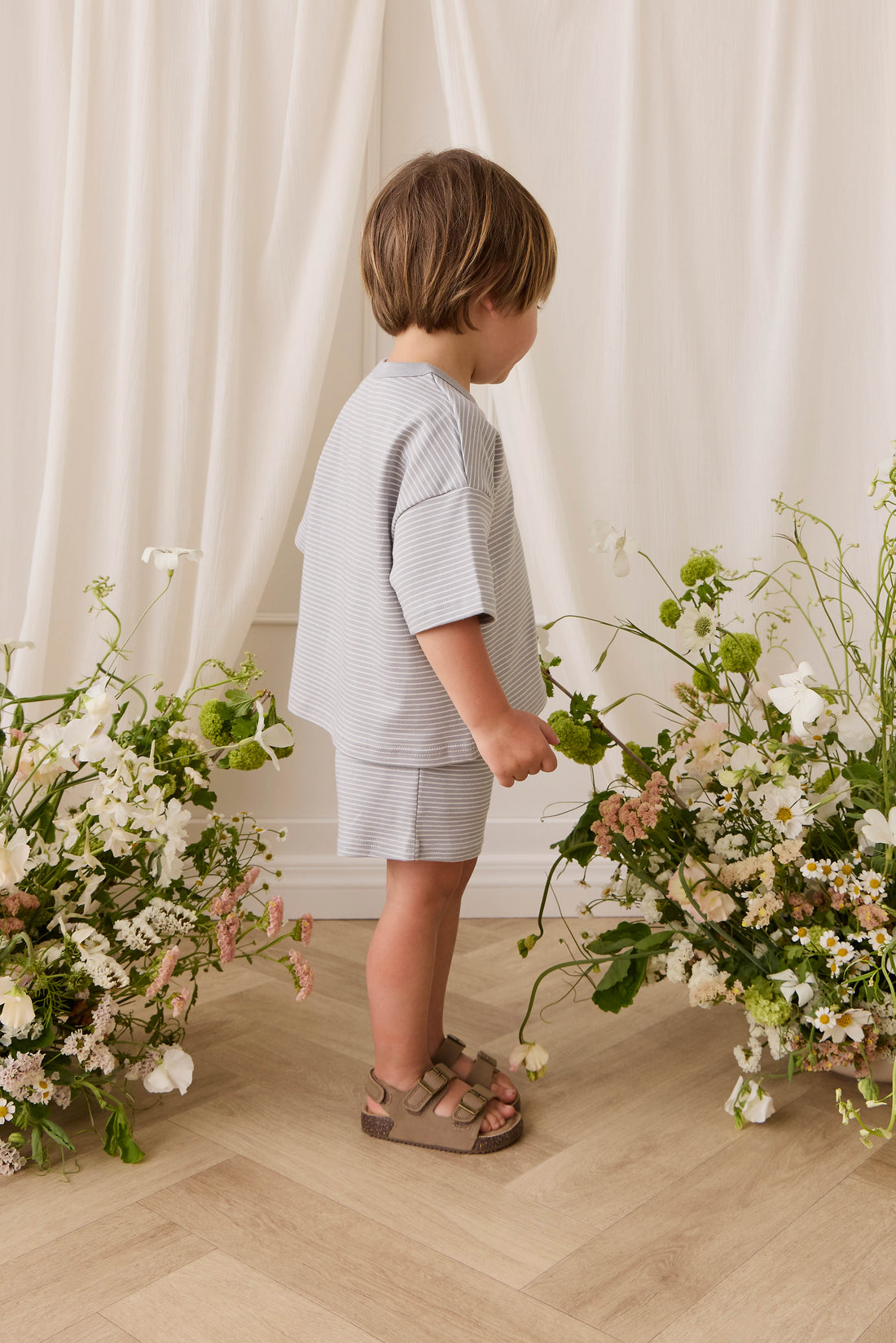 Pima Cotton Wesley Short - Fine Stripe Missouri/Parchment Childrens Shorts from Jamie Kay USA