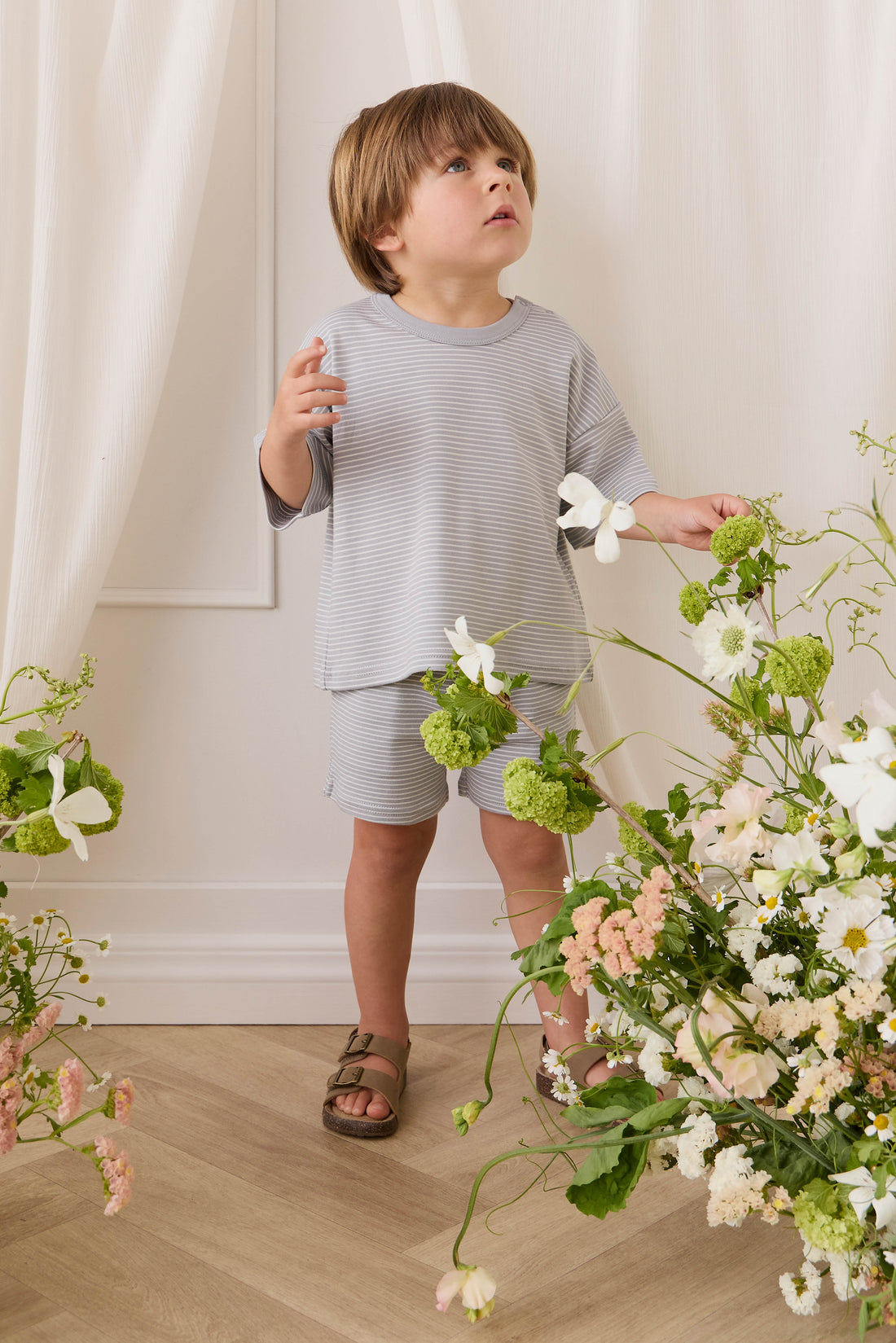 Pima Cotton Wesley Tee - Fine Stripe Missouri/Parchment Childrens Top from Jamie Kay USA