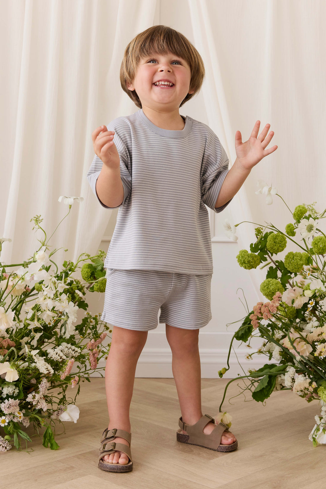 Pima Cotton Wesley Tee - Fine Stripe Missouri/Parchment Childrens Top from Jamie Kay USA