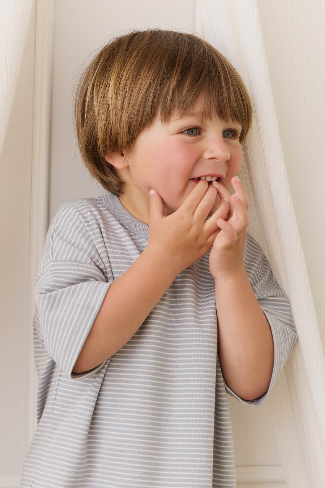 Pima Cotton Wesley Tee - Fine Stripe Missouri/Parchment Childrens Top from Jamie Kay USA