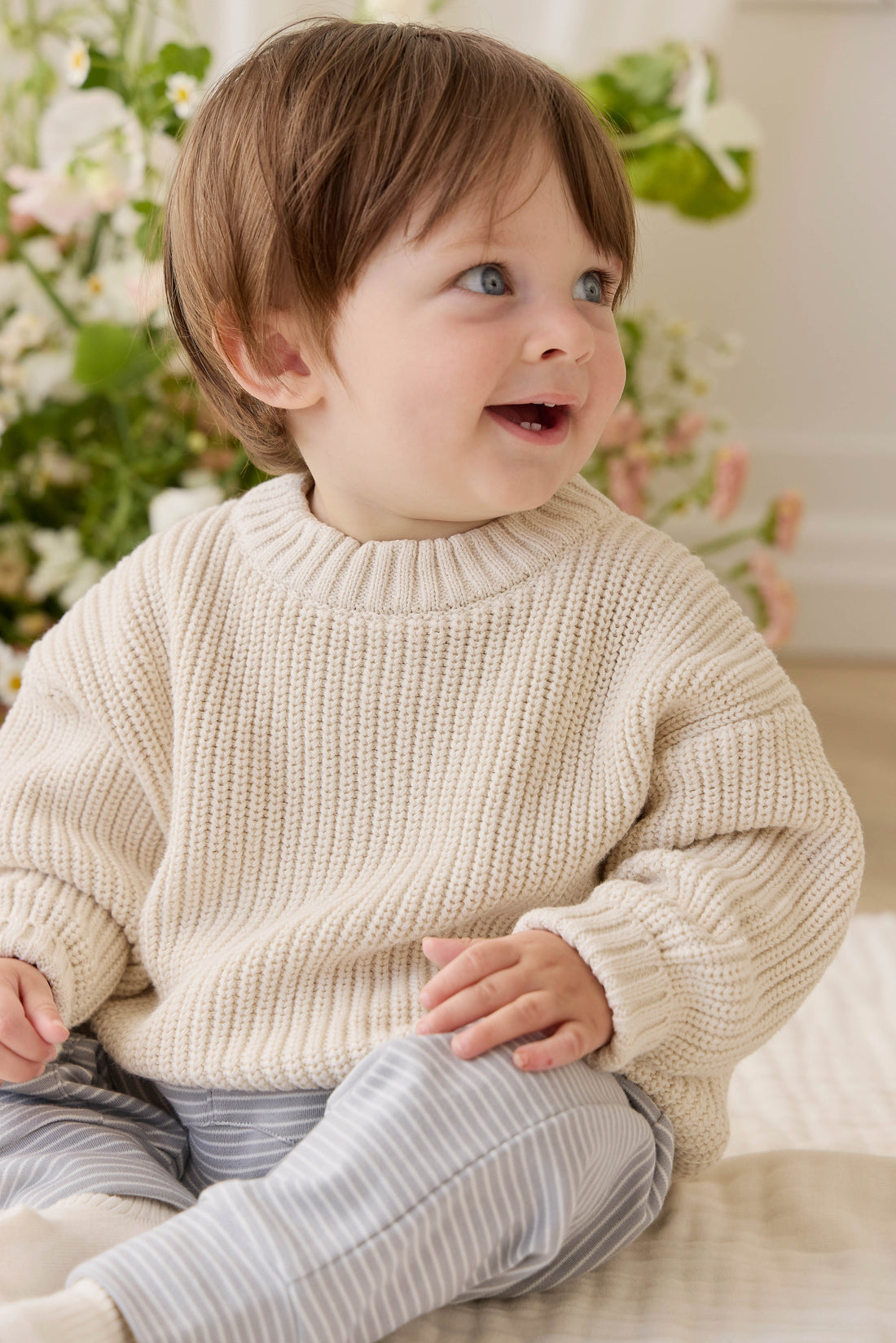 Pima Cotton Wesley Pant - Fine Stripe Missouri/Parchment Childrens Pant from Jamie Kay USA