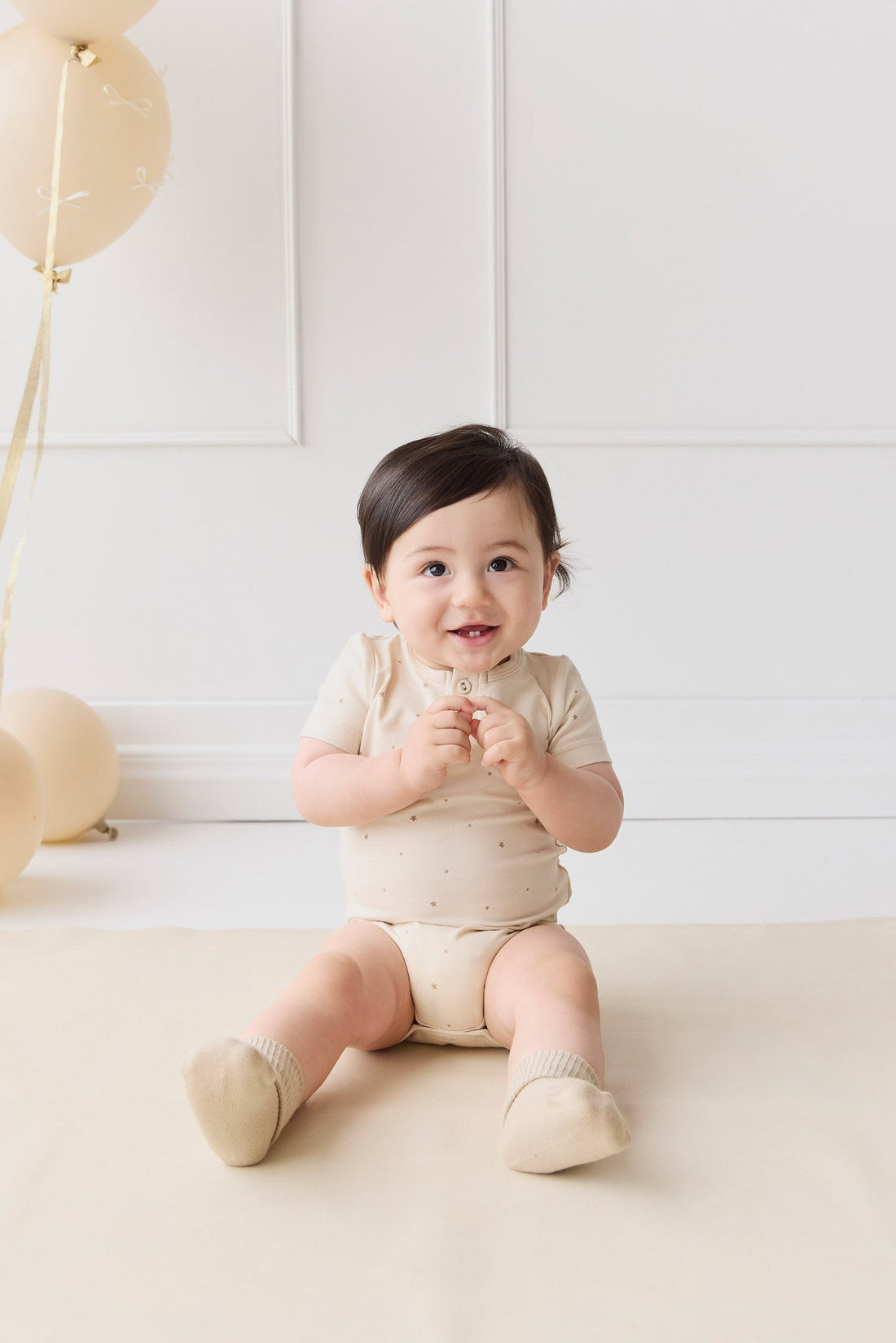 Organic Cotton Modal Darcy Tee Bodysuit - Milky Way Buff Childrens Bodysuit from Jamie Kay USA