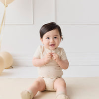 Organic Cotton Modal Darcy Tee Bodysuit - Milky Way Buff Childrens Bodysuit from Jamie Kay USA