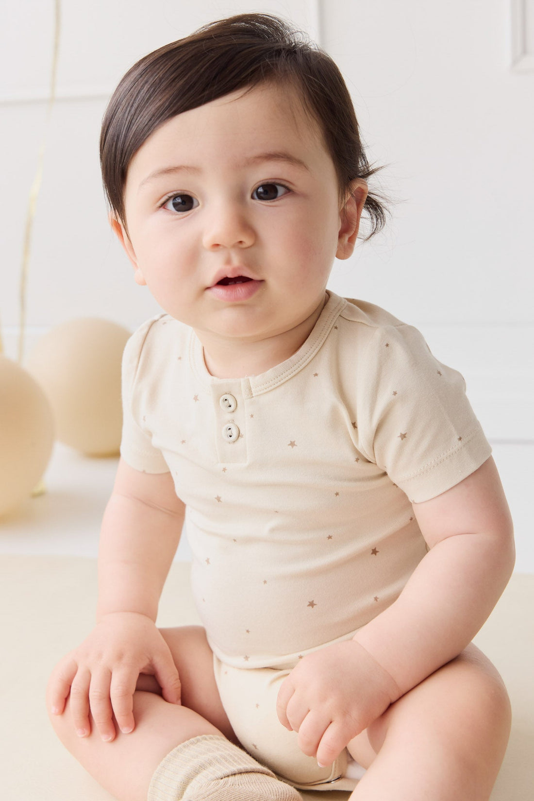 Organic Cotton Modal Darcy Tee Bodysuit - Milky Way Buff Childrens Bodysuit from Jamie Kay USA