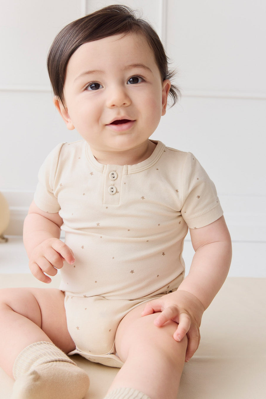 Organic Cotton Modal Darcy Tee Bodysuit - Milky Way Buff Childrens Bodysuit from Jamie Kay USA