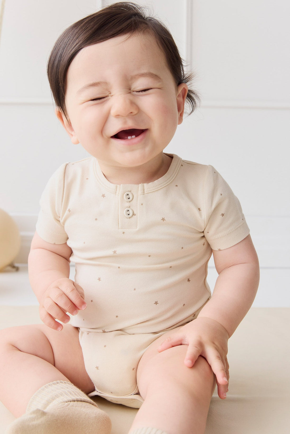 Organic Cotton Modal Darcy Tee Bodysuit - Milky Way Buff Childrens Bodysuit from Jamie Kay USA