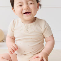 Organic Cotton Modal Darcy Tee Bodysuit - Milky Way Buff Childrens Bodysuit from Jamie Kay USA