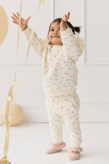 Organic Cotton Morgan Track Pant - Simple Flowers Egret Childrens Pant from Jamie Kay USA