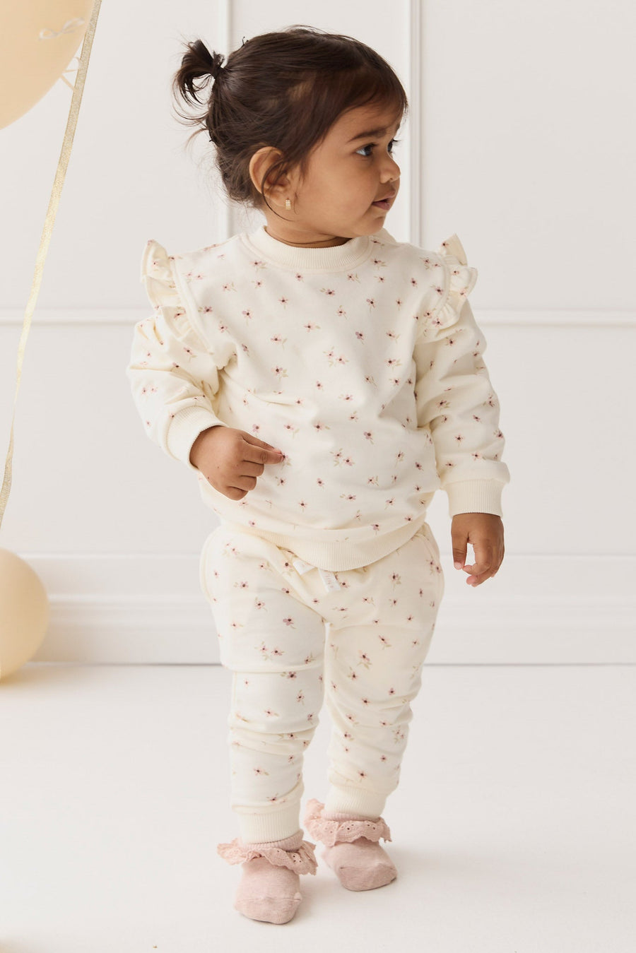 Organic Cotton Morgan Track Pant - Simple Flowers Egret Childrens Pant from Jamie Kay USA