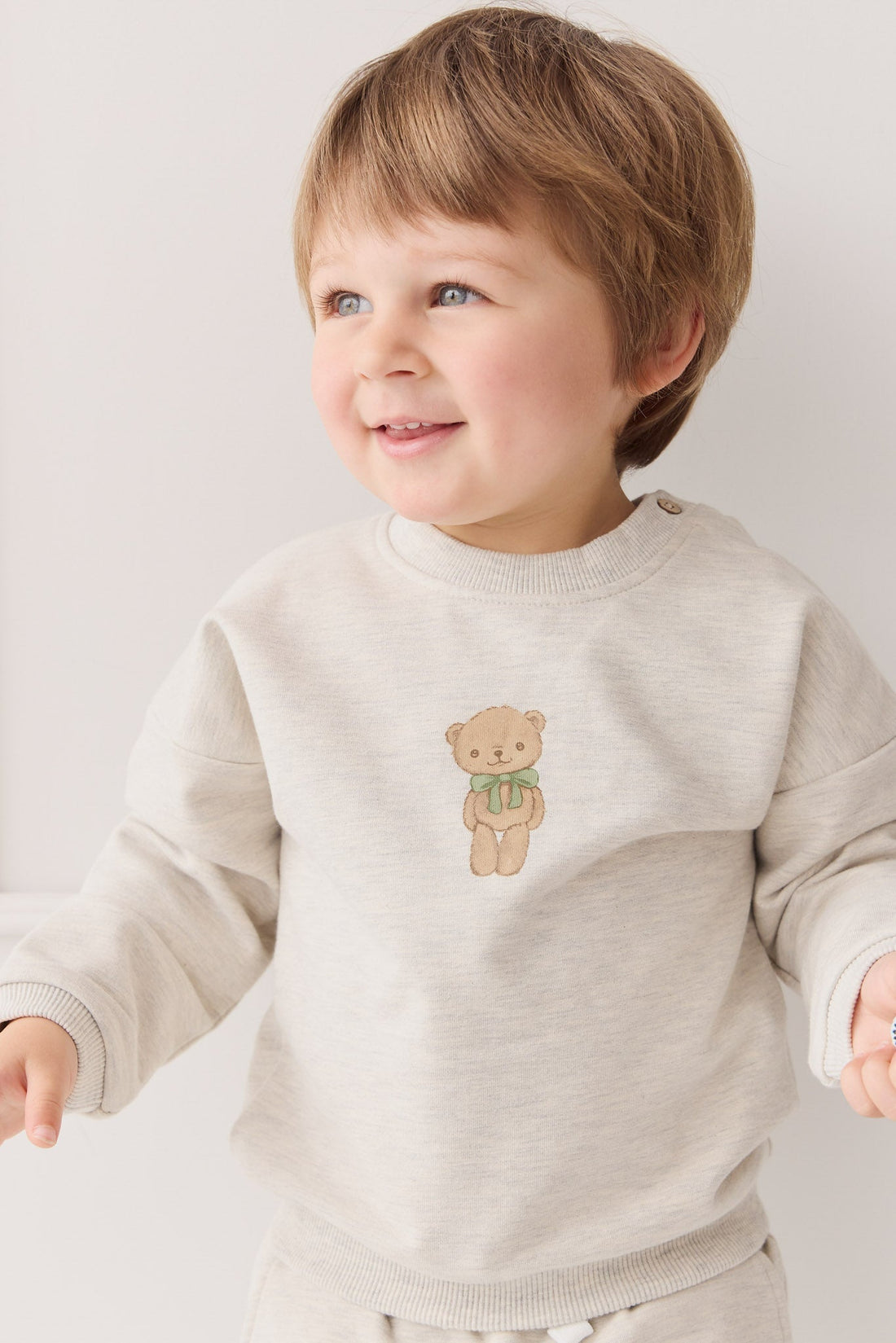 Organic Cotton Damien Sweatshirt - Oatmeal Marle Little Ted Childrens Top from Jamie Kay USA