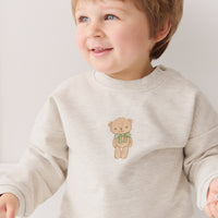 Organic Cotton Damien Sweatshirt - Oatmeal Marle Little Ted Childrens Top from Jamie Kay USA