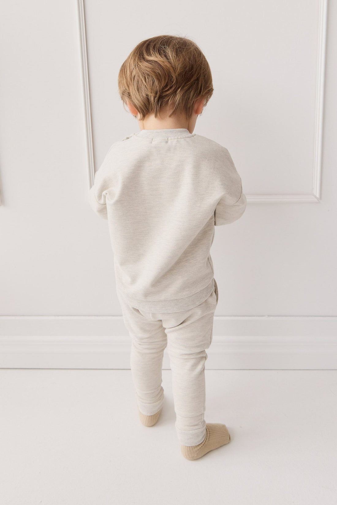 Organic Cotton Damien Sweatshirt - Oatmeal Marle Little Ted Childrens Top from Jamie Kay USA