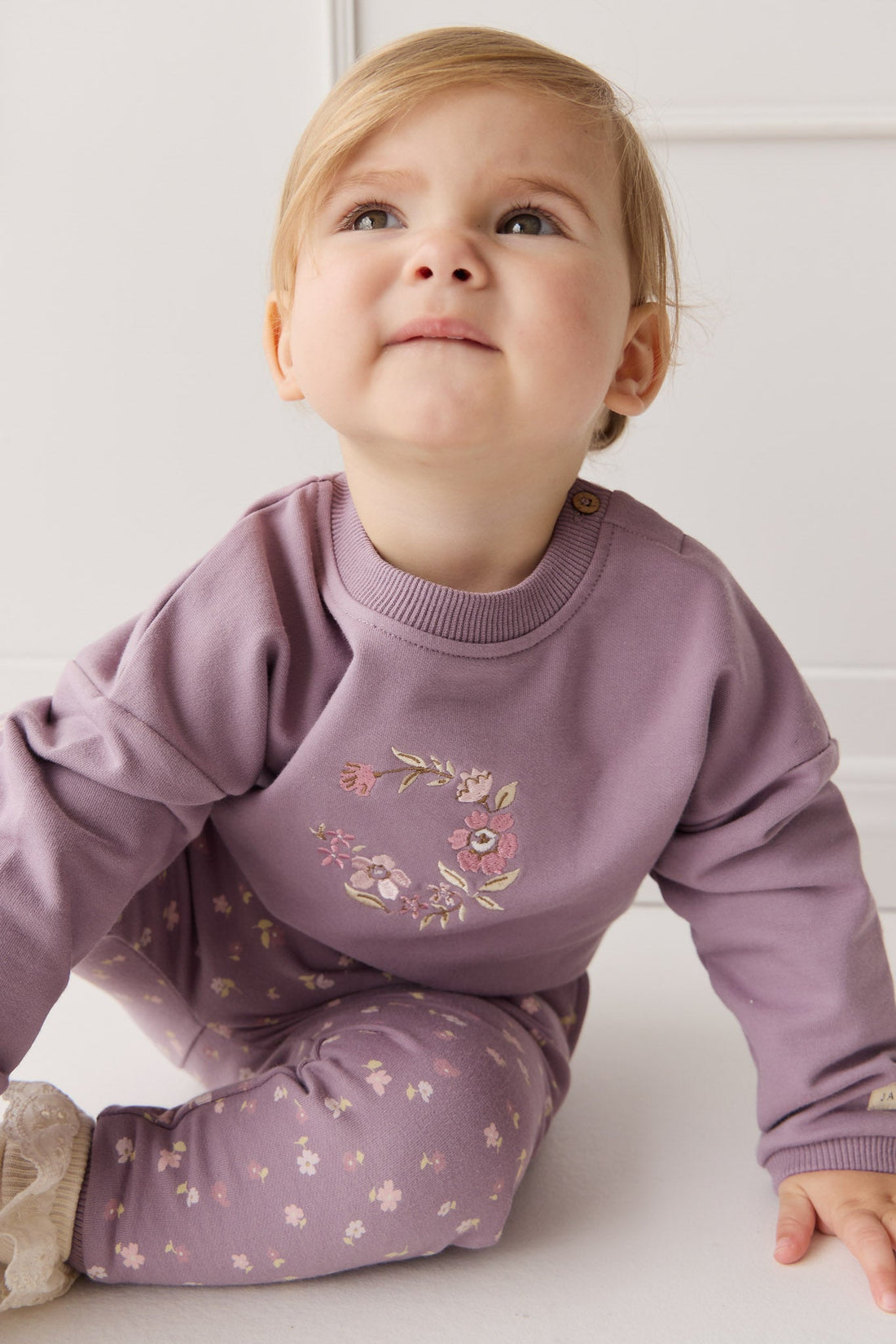 Organic Cotton Damien Sweatshirt - Vintage Violet Wreath Childrens Top from Jamie Kay USA