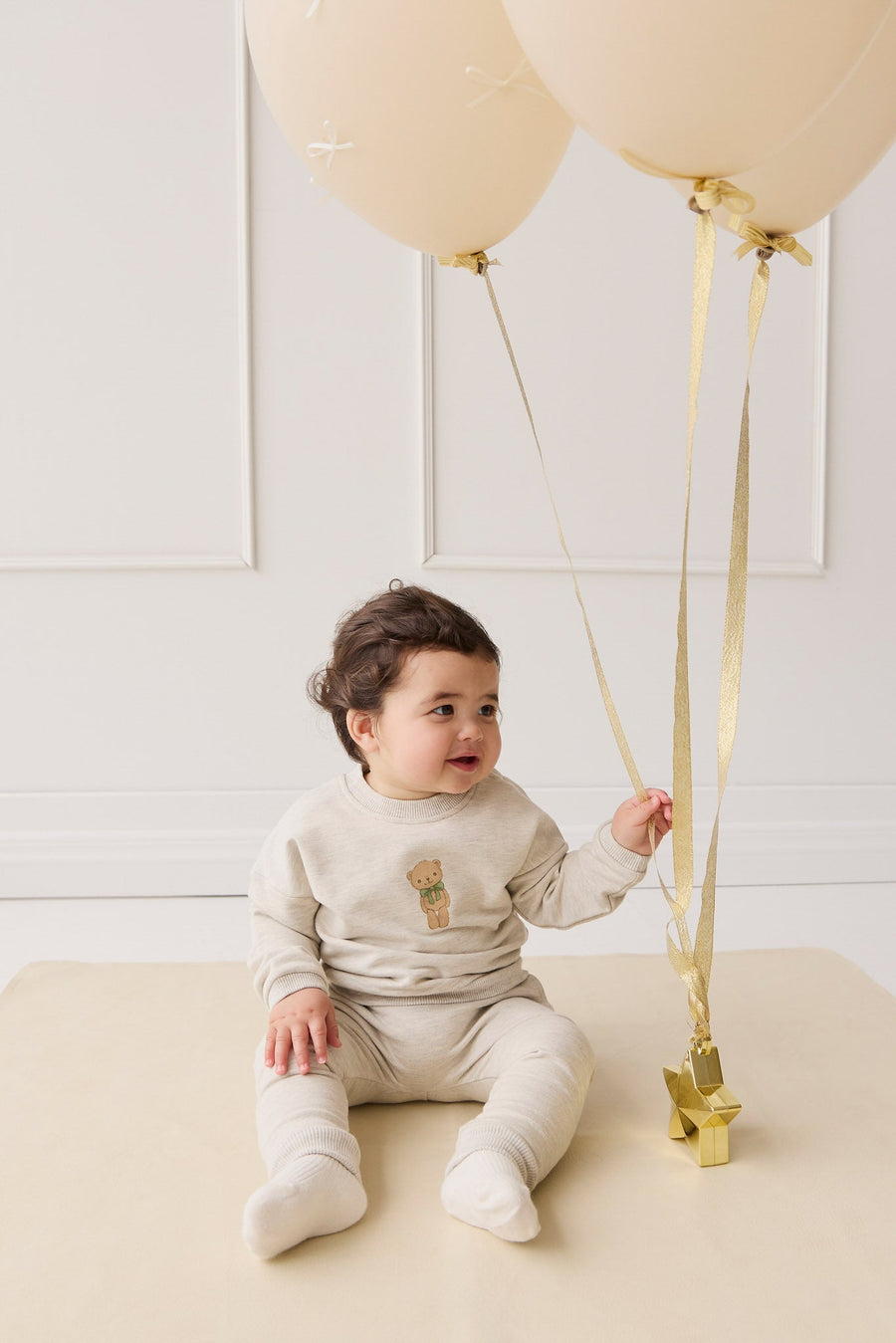 Organic Cotton Damien Sweatshirt - Oatmeal Marle Little Ted Childrens Top from Jamie Kay USA