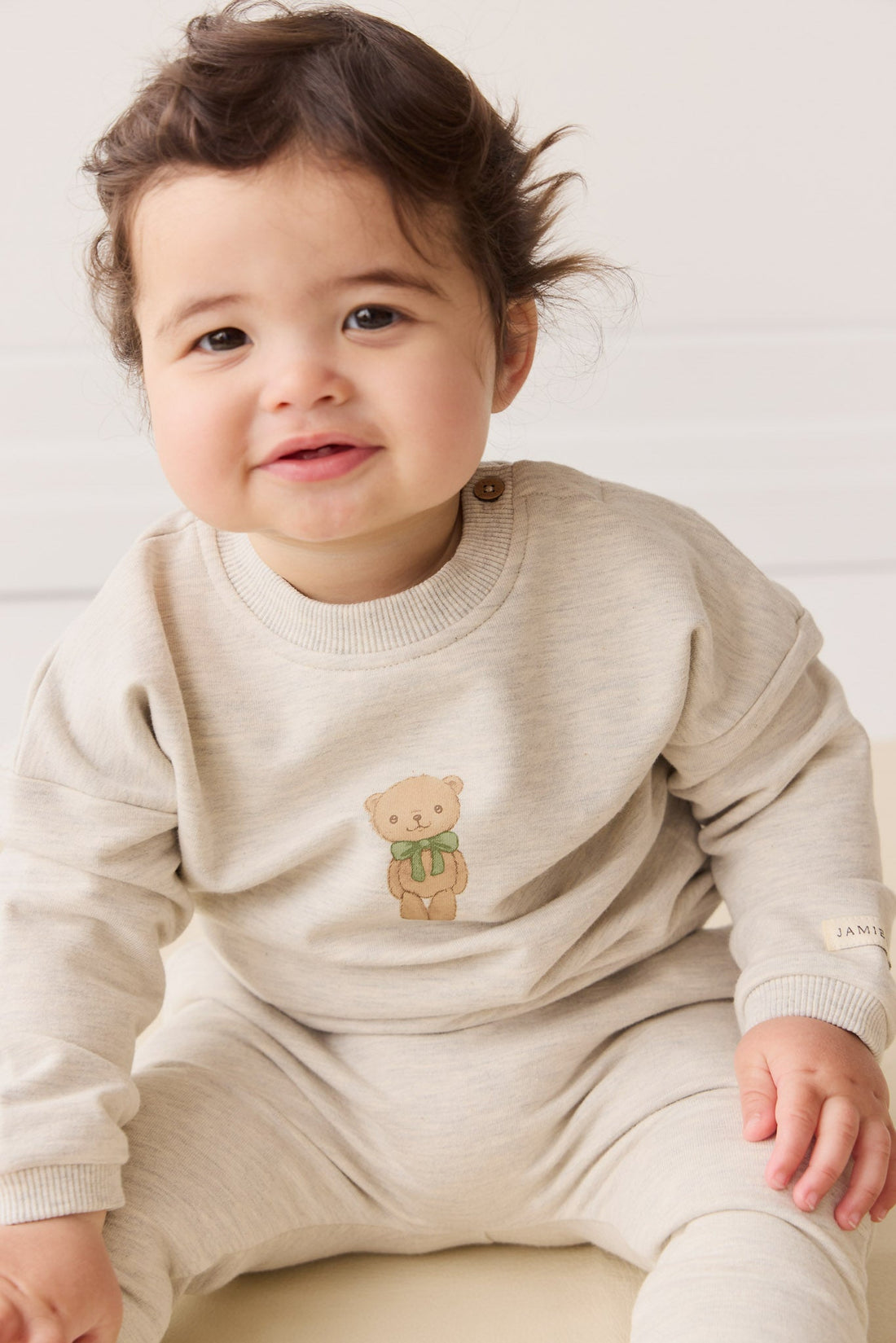 Organic Cotton Damien Sweatshirt - Oatmeal Marle Little Ted Childrens Top from Jamie Kay USA