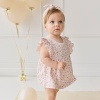 Organic Cotton Elianna Playsuit - Adaline Berries Ballet Pink Childrens Playsuit from Jamie Kay USA