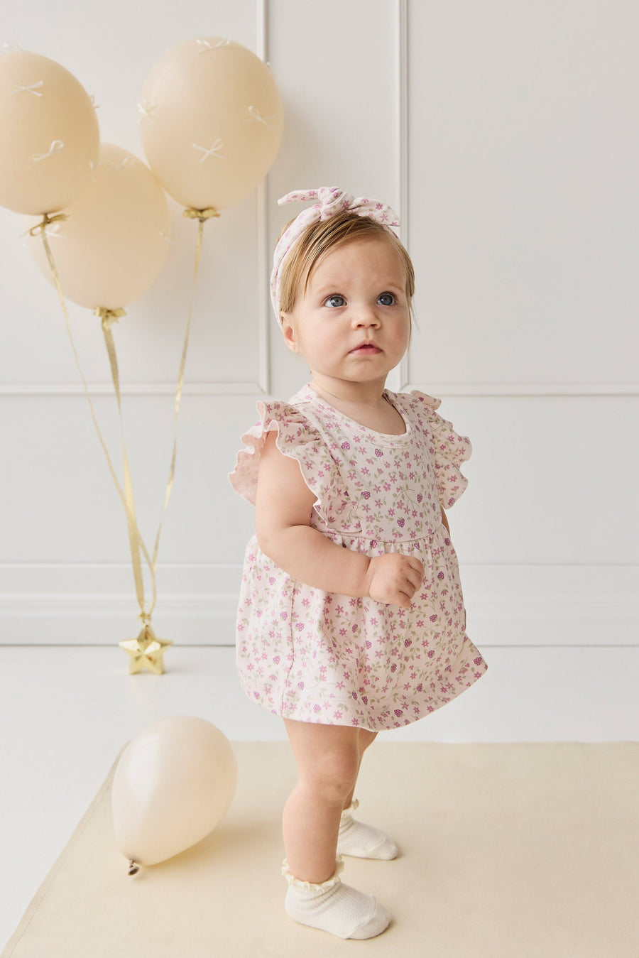 Organic Cotton Elianna Playsuit - Adaline Berries Ballet Pink Childrens Playsuit from Jamie Kay USA