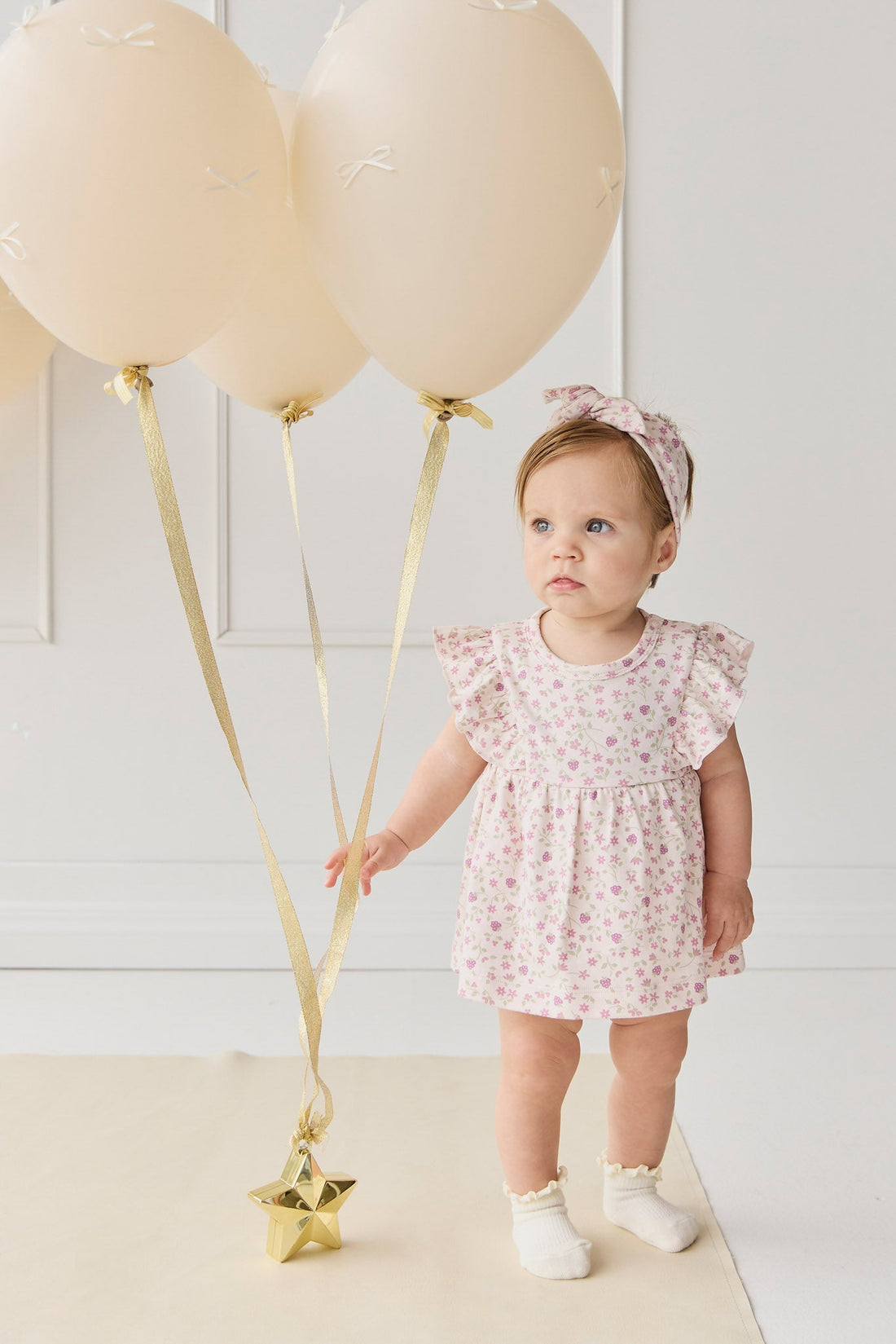 Organic Cotton Elianna Playsuit - Adaline Berries Ballet Pink Childrens Playsuit from Jamie Kay USA