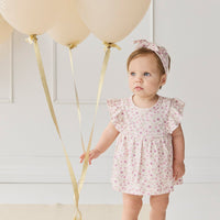 Organic Cotton Elianna Playsuit - Adaline Berries Ballet Pink Childrens Playsuit from Jamie Kay USA