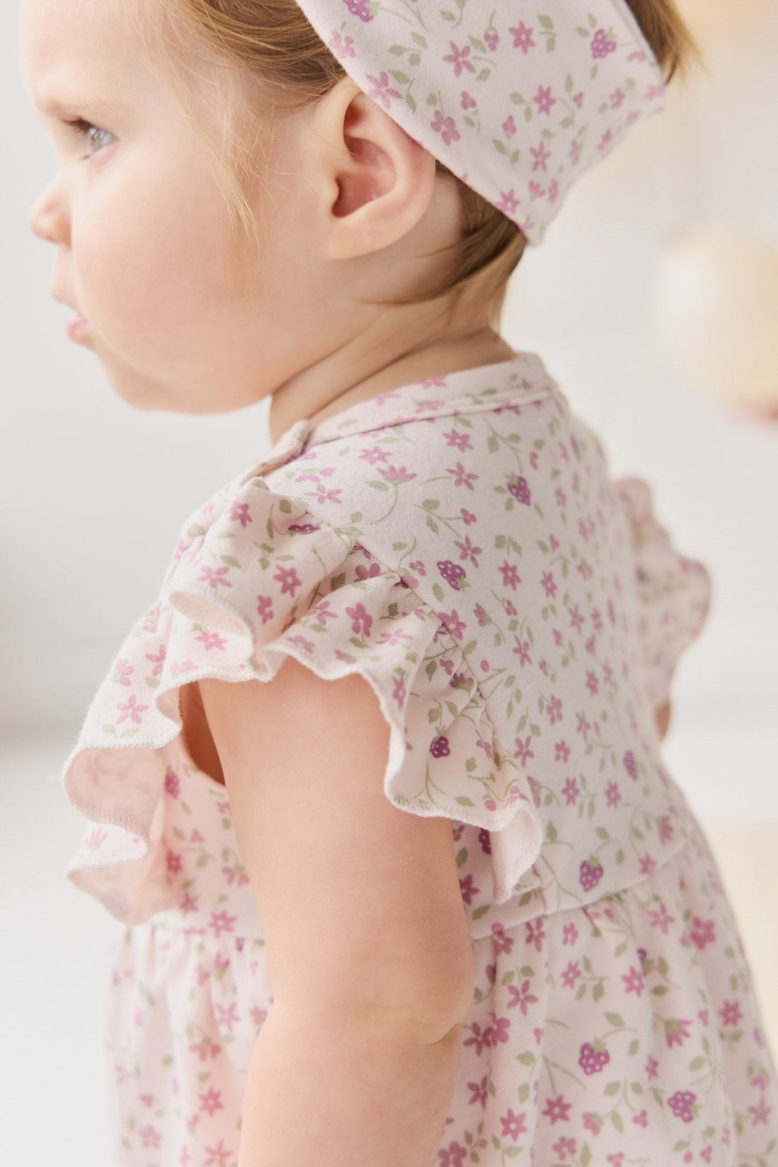 Organic Cotton Elianna Playsuit - Adaline Berries Ballet Pink Childrens Playsuit from Jamie Kay USA