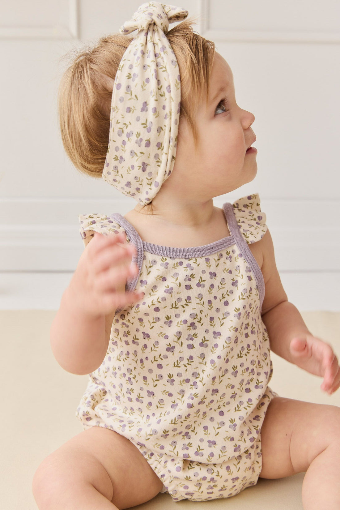 Organic Cotton Prarie Playsuit - Blueberry Field Raindrops Childrens Playsuit from Jamie Kay USA