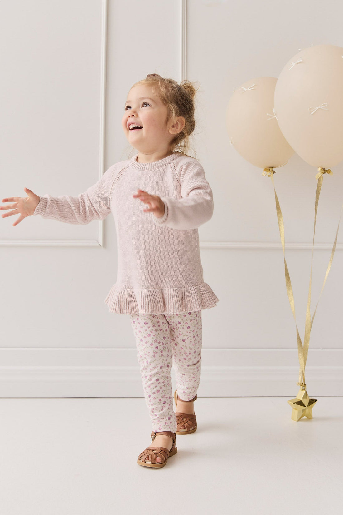 Organic Cotton Everyday Legging - Adaline Berries Ballet Pink Childrens Legging from Jamie Kay USA