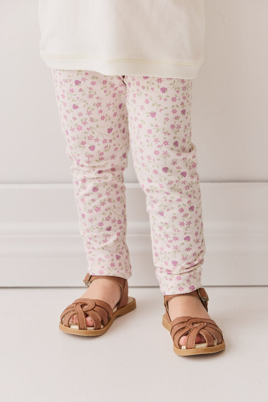 Organic Cotton Everyday Legging - Adaline Berries Ballet Pink Childrens Legging from Jamie Kay USA