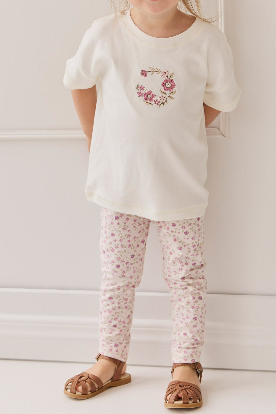 Organic Cotton Everyday Legging - Adaline Berries Ballet Pink Childrens Legging from Jamie Kay USA