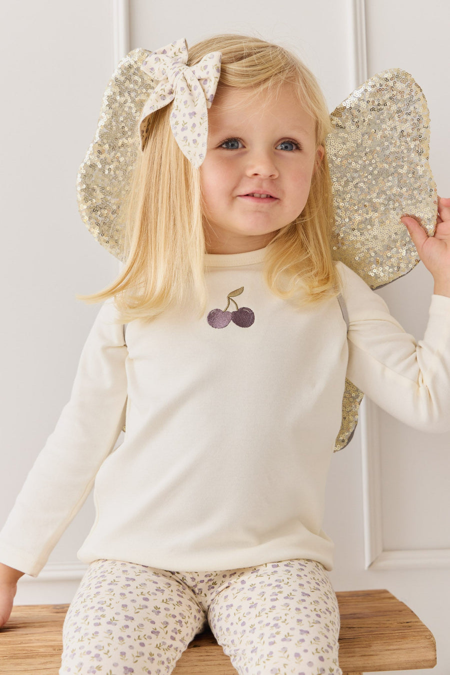 Pima Cotton Vinny Long Sleeve Top - Egret Cherry Love Lilac Childrens Top from Jamie Kay USA