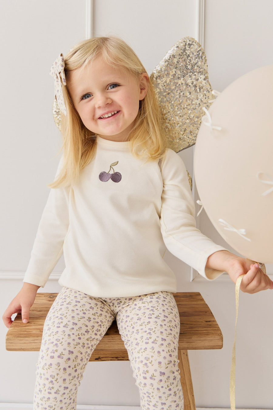 Pima Cotton Vinny Long Sleeve Top - Egret Cherry Love Lilac Childrens Top from Jamie Kay USA