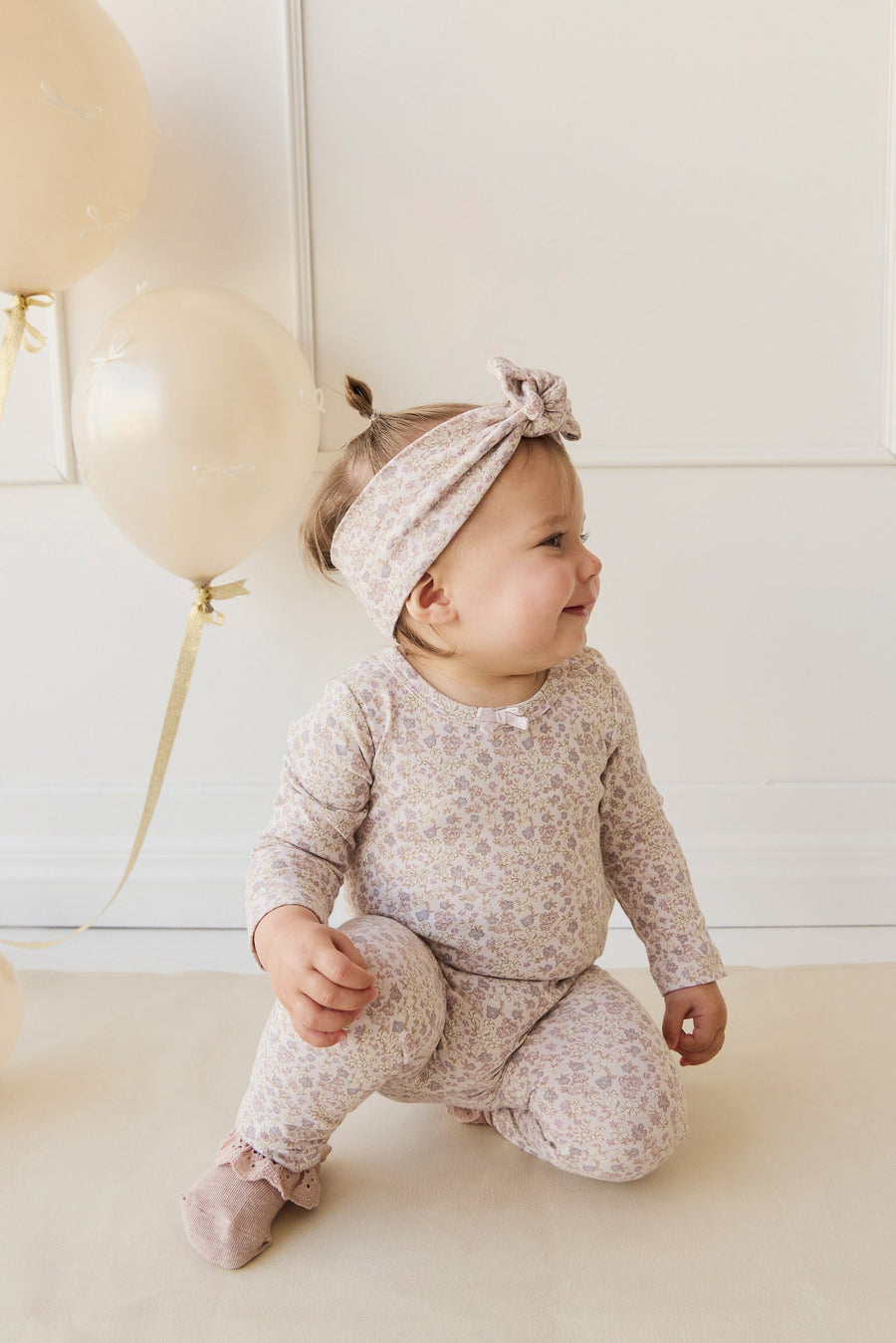 Organic Cotton Long Sleeve Bodysuit - Amber Floral Lilac Ash Childrens Bodysuit from Jamie Kay USA