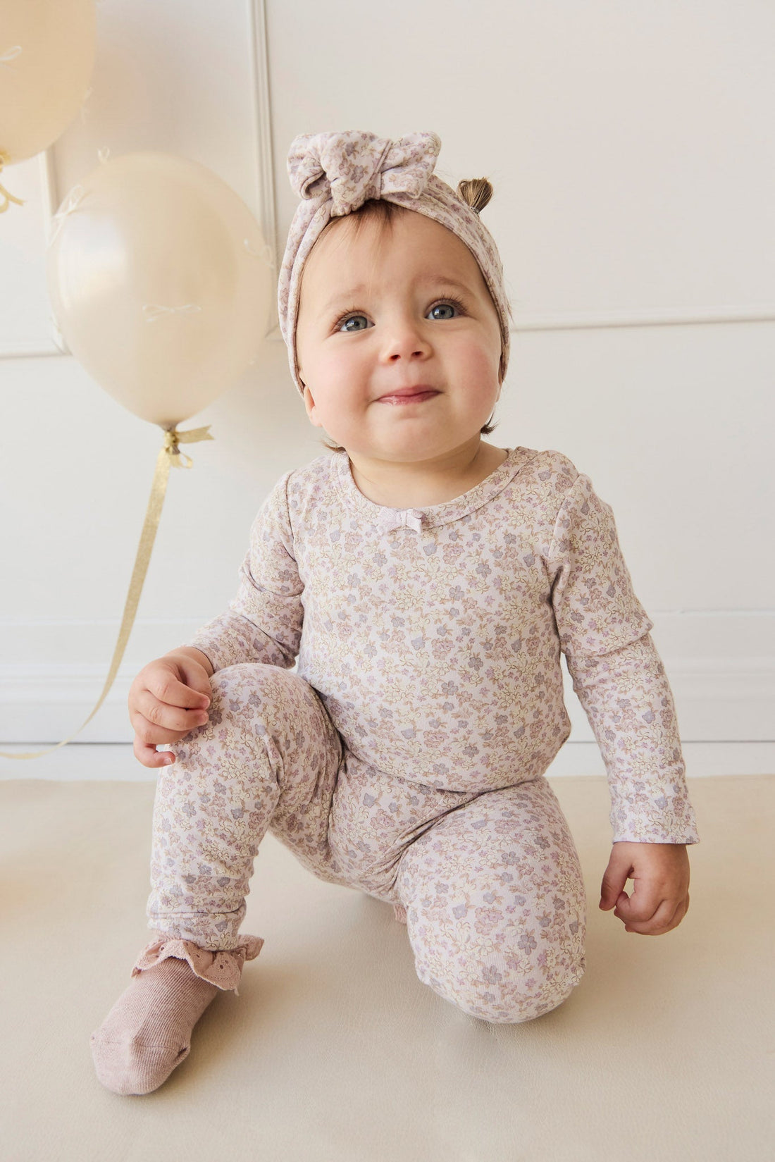 Organic Cotton Everyday Legging - Amber Floral Lilac Ash Childrens Legging from Jamie Kay USA