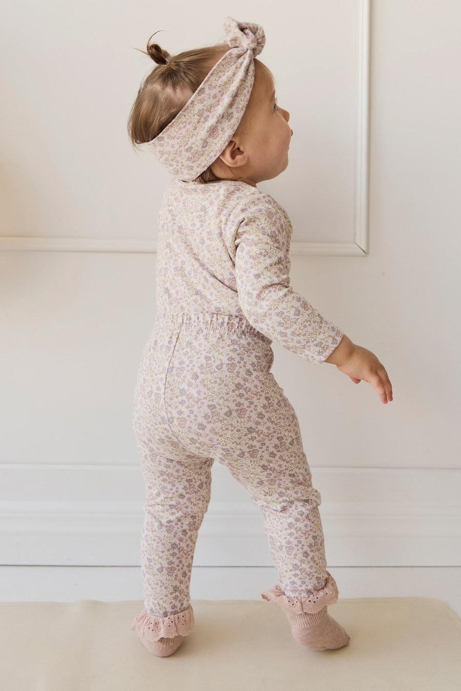 Organic Cotton Everyday Legging - Amber Floral Lilac Ash Childrens Legging from Jamie Kay USA