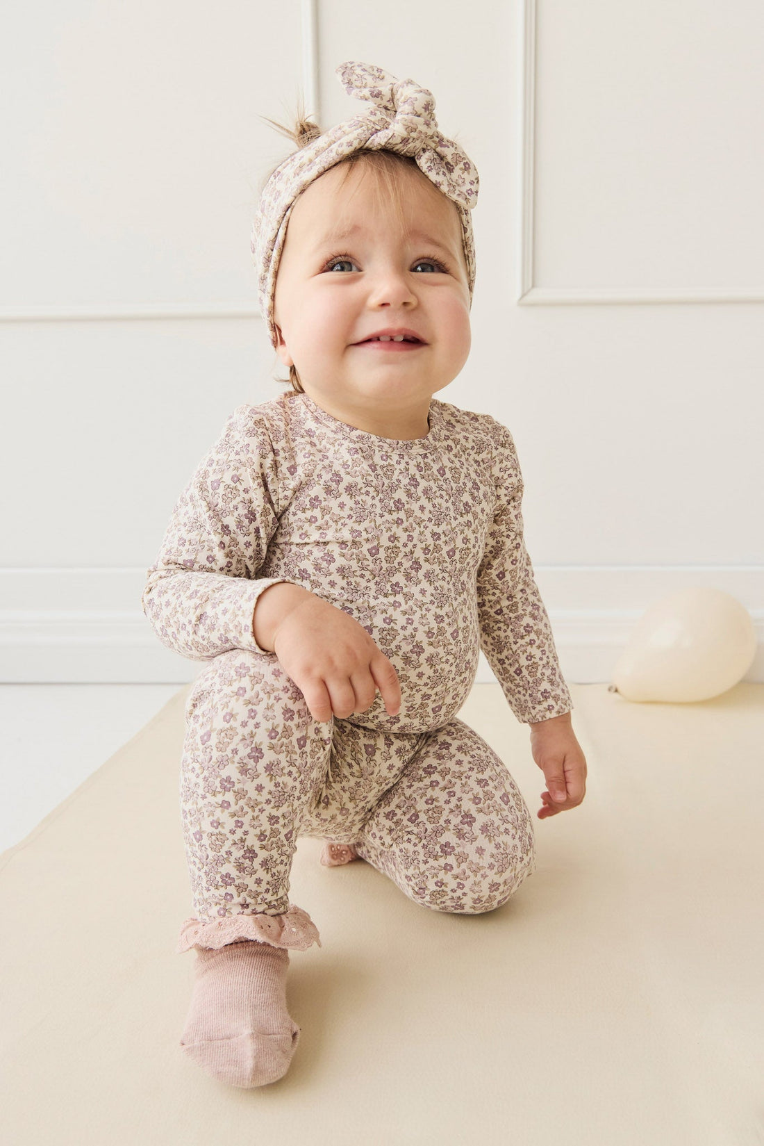 Organic Cotton Modal Long Sleeve Bodysuit - Amber Eggnog Childrens Bodysuit from Jamie Kay USA