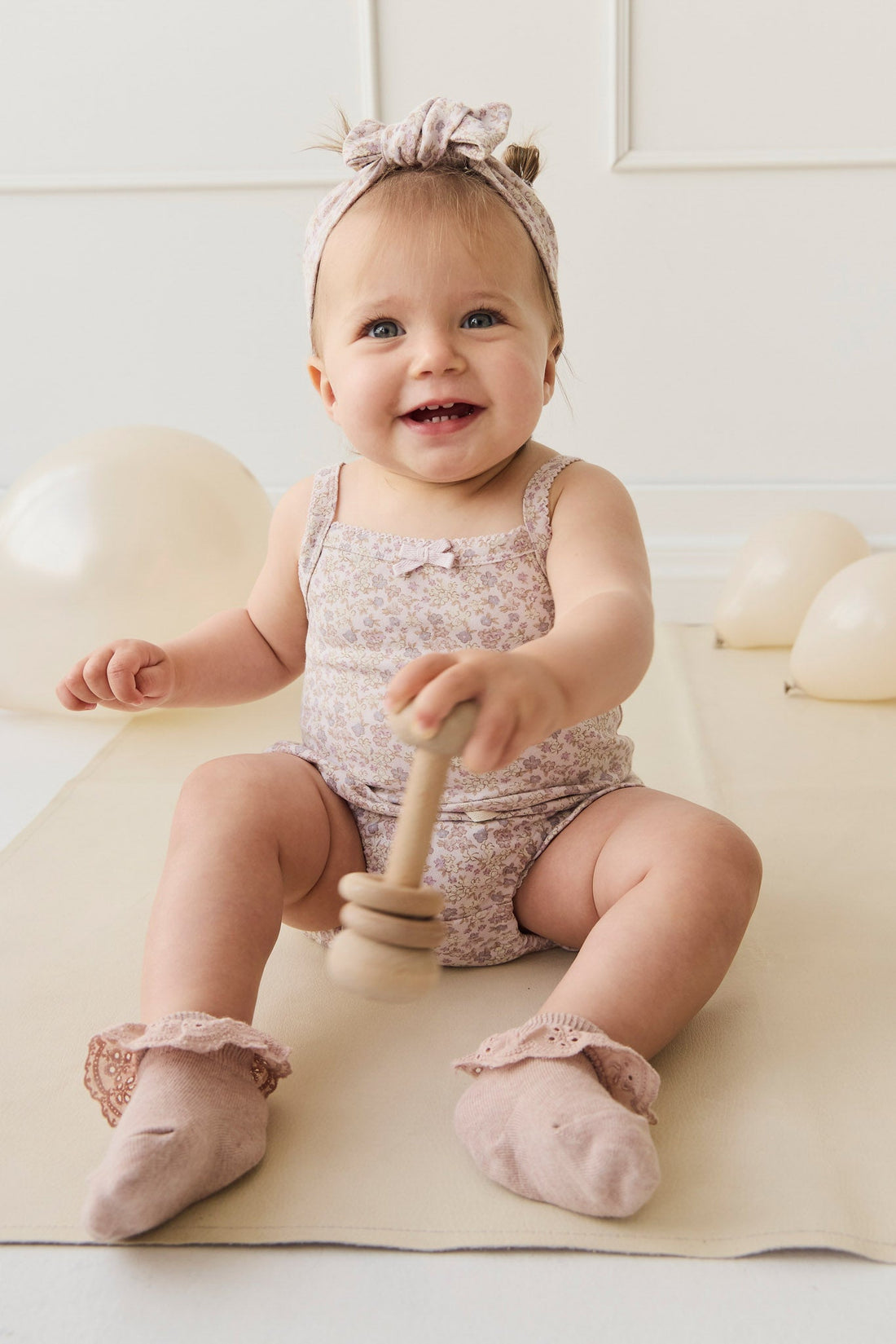 Organic Cotton Bridget Singlet Bodysuit - Amber Floral Lilac Ash Childrens Singlet Bodysuit from Jamie Kay USA