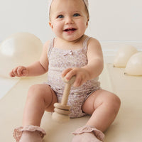 Organic Cotton Bridget Singlet Bodysuit - Amber Floral Lilac Ash Childrens Singlet Bodysuit from Jamie Kay USA