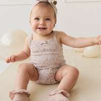 Organic Cotton Bridget Singlet Bodysuit - Amber Floral Lilac Ash Childrens Singlet Bodysuit from Jamie Kay USA