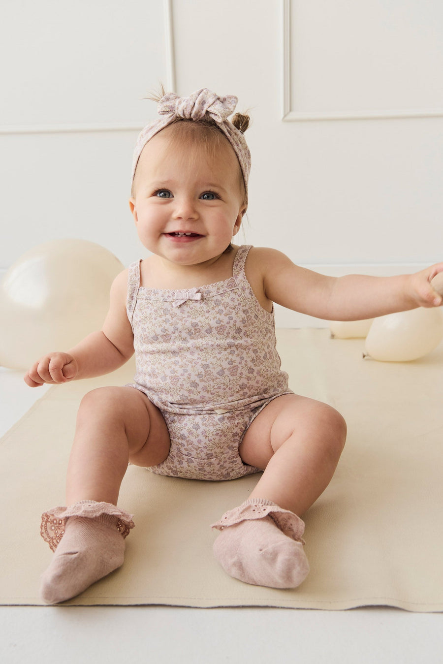 Organic Cotton Bridget Singlet Bodysuit - Amber Floral Lilac Ash Childrens Singlet Bodysuit from Jamie Kay USA