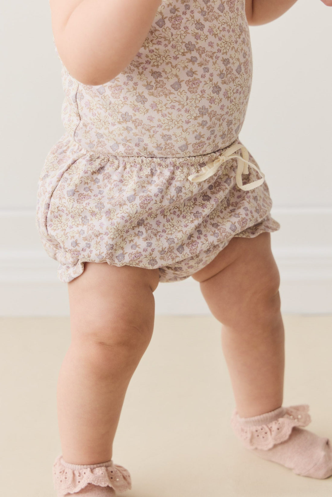 Organic Cotton Frill Bloomer - Amber Floral Lilac Ash Childrens Bloomer from Jamie Kay USA