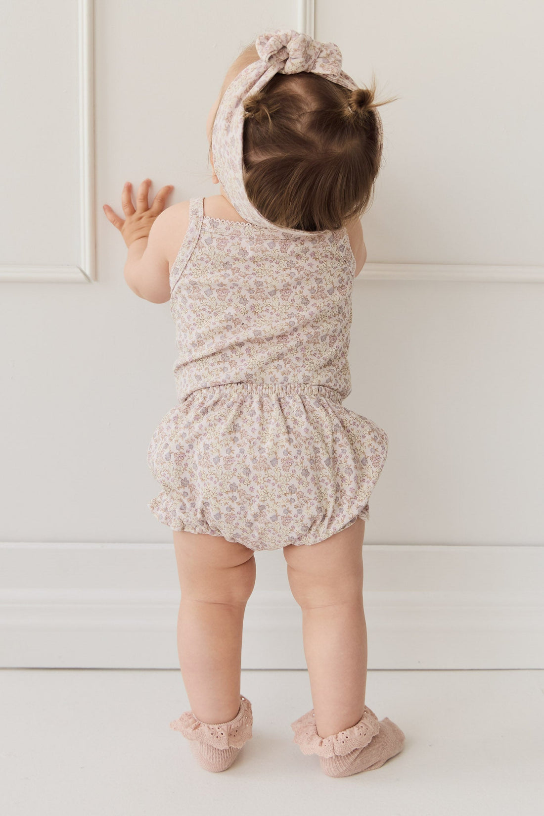 Organic Cotton Bridget Singlet Bodysuit - Amber Floral Lilac Ash Childrens Singlet Bodysuit from Jamie Kay USA