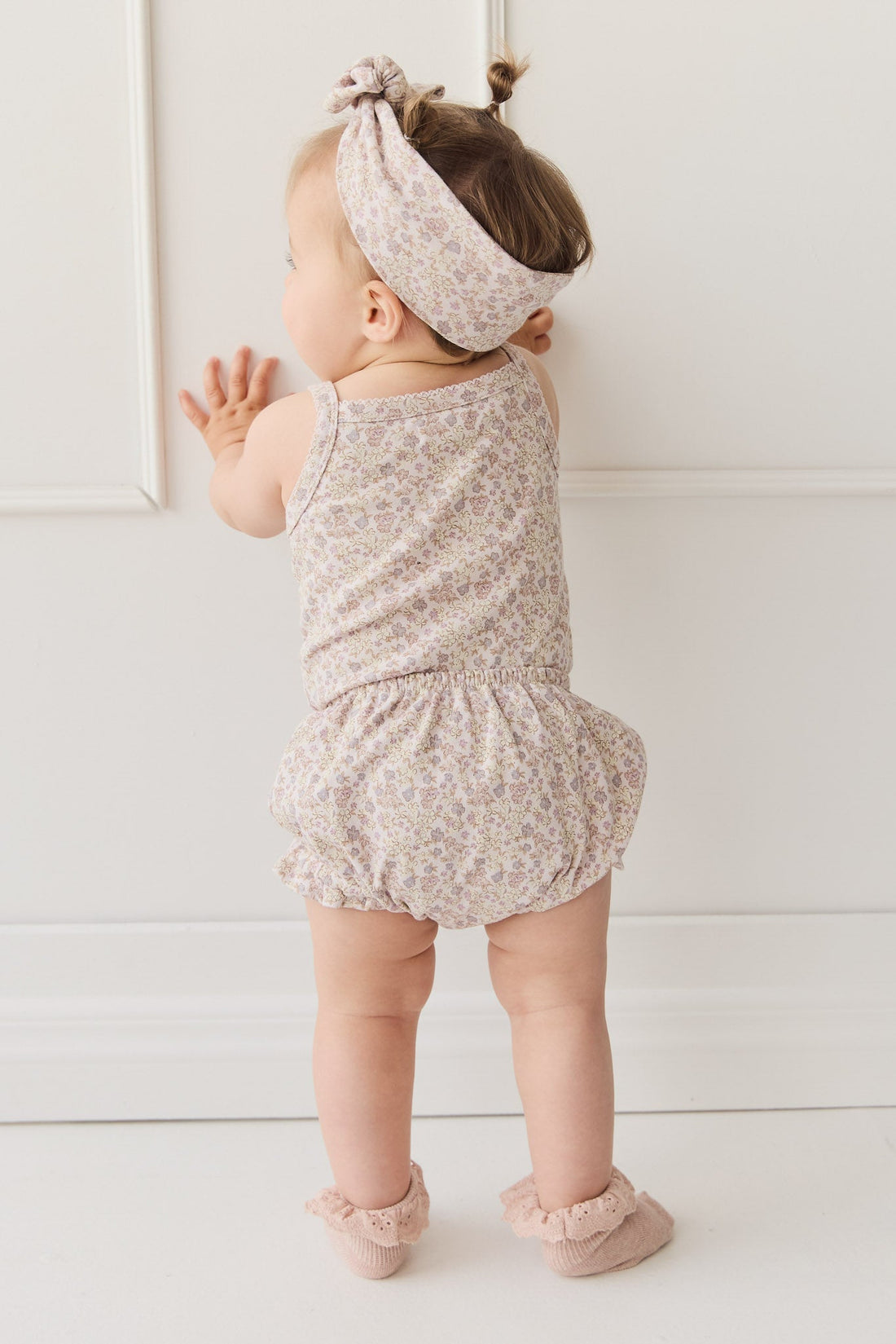 Organic Cotton Bridget Singlet Bodysuit - Amber Floral Lilac Ash Childrens Singlet Bodysuit from Jamie Kay USA