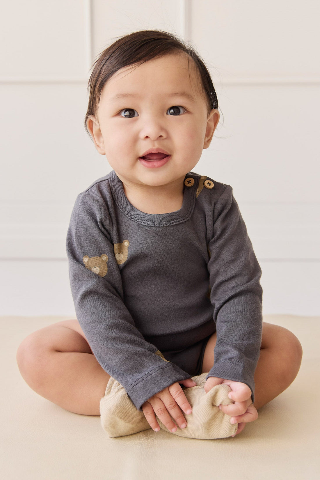 Organic Cotton Fernley Bodysuit - Bobbie Bears Black Oyster Childrens Bodysuit from Jamie Kay USA