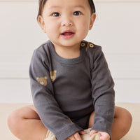 Organic Cotton Fernley Bodysuit - Bobbie Bears Black Oyster Childrens Bodysuit from Jamie Kay USA