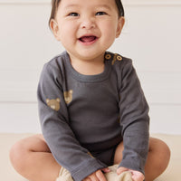 Organic Cotton Fernley Bodysuit - Bobbie Bears Black Oyster Childrens Bodysuit from Jamie Kay USA