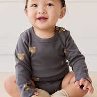 Organic Cotton Fernley Bodysuit - Bobbie Bears Black Oyster Childrens Bodysuit from Jamie Kay USA