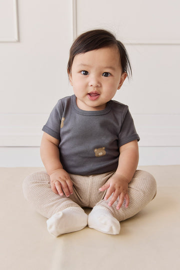 Organic Cotton Hudson Short Sleeve Bodysuit - Bobbie Bears Black Oyster Childrens Bodysuit from Jamie Kay USA