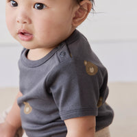 Organic Cotton Hudson Short Sleeve Bodysuit - Bobbie Bears Black Oyster Childrens Bodysuit from Jamie Kay USA