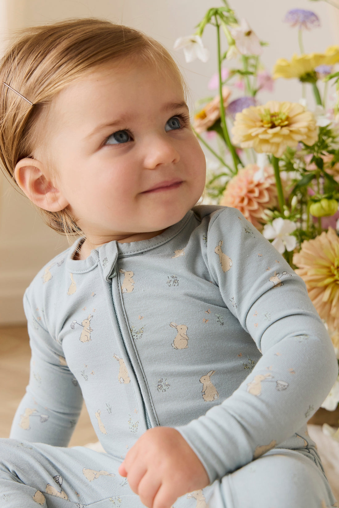 Organic Cotton Jude Onepiece-Lapin Jardin Blue Childrens Onepiece from Jamie Kay USA